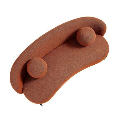 Canapé Amboise 3 places incurvé avec coussins boules, motif brique bouclé