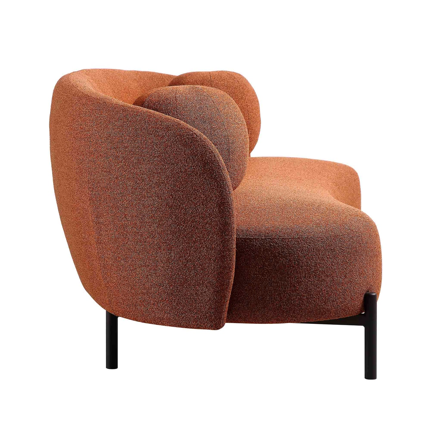 Canapé Amboise 3 places incurvé avec coussins boules, motif brique bouclé