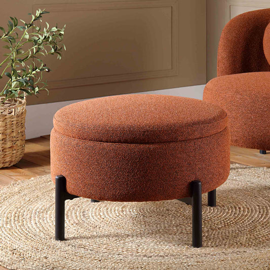 Pouf de rangement rond Amboise, boucle brique