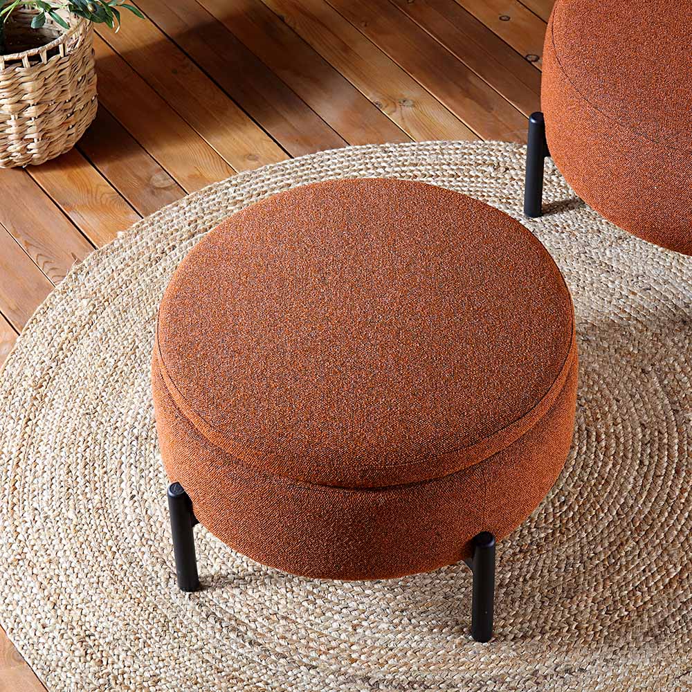 Pouf de rangement rond Amboise, boucle brique