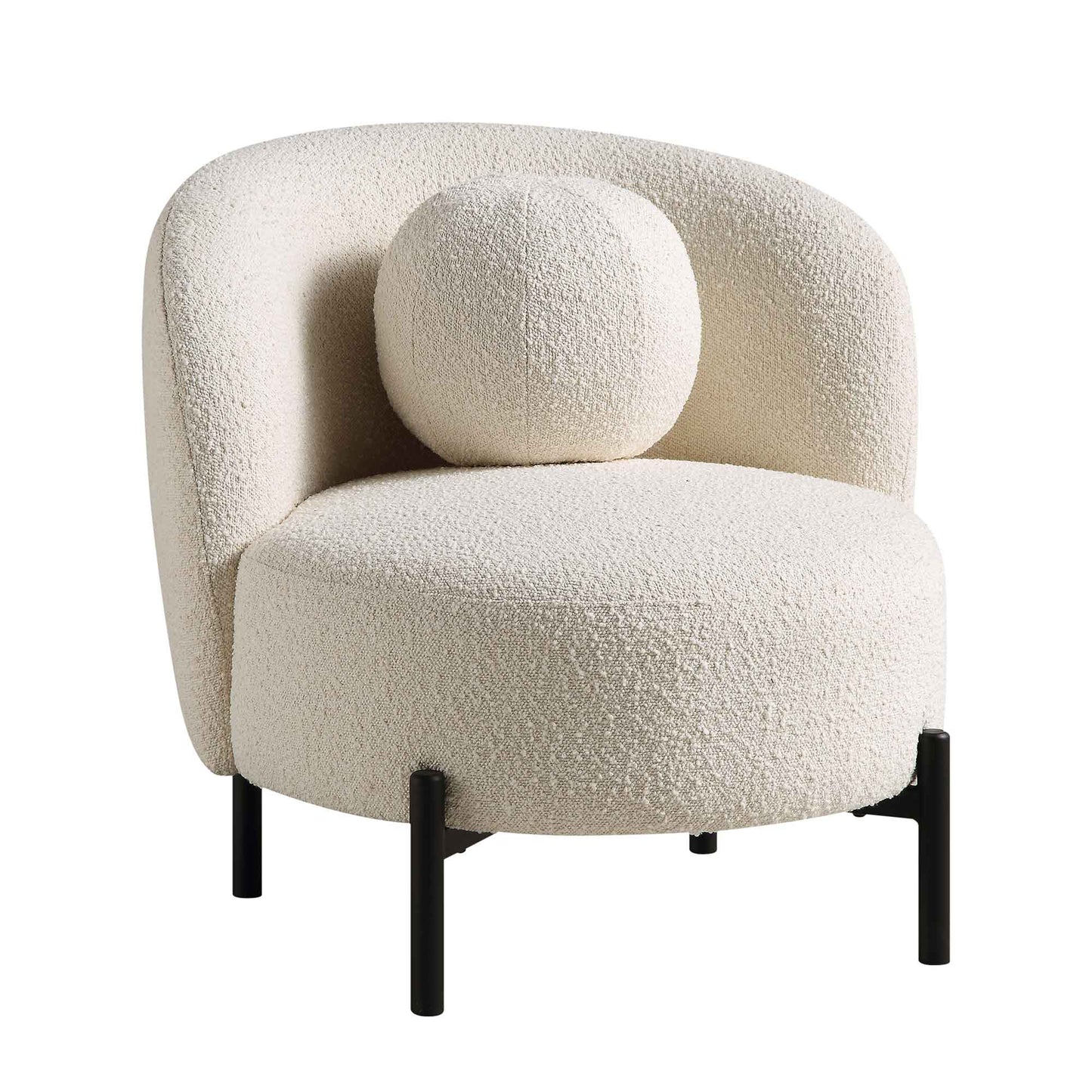 Fauteuil Amboise avec coussin boule, boucle écrue