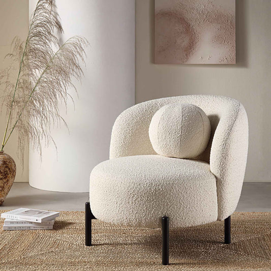 Fauteuil Amboise avec coussin boule, boucle écrue