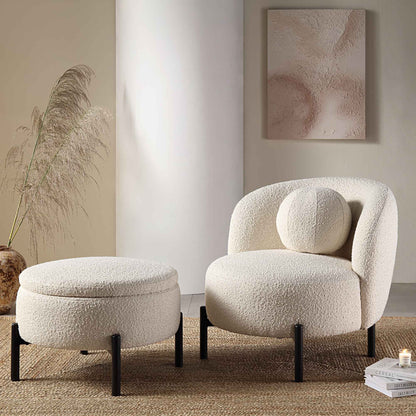 Fauteuil Amboise avec coussin boule, boucle écrue
