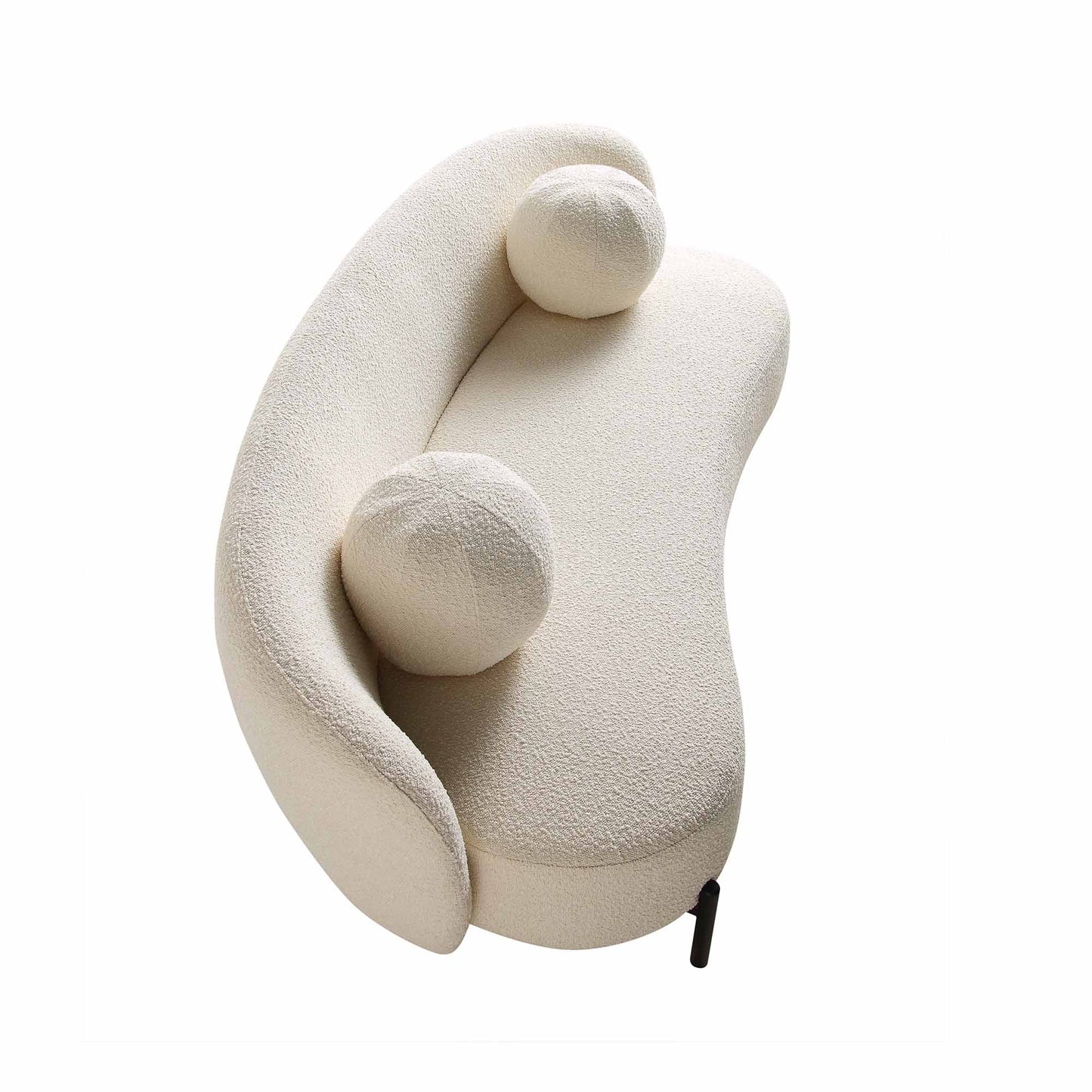 Canapé Amboise 3 places courbé avec coussins boules, écru bouclé