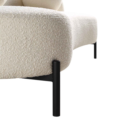 Canapé Amboise 3 places courbé avec coussins boules, écru bouclé