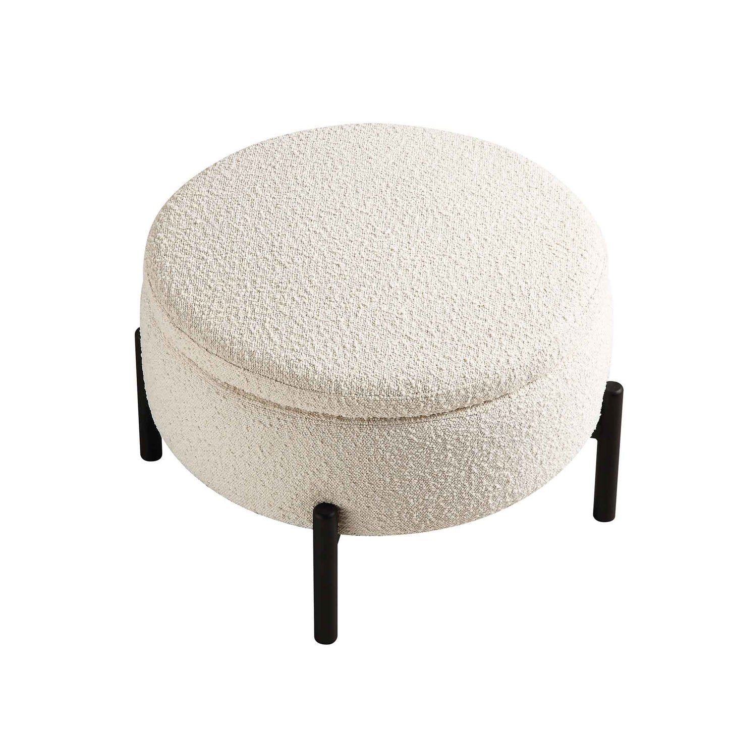 Pouf de rangement rond Amboise, boucle écru