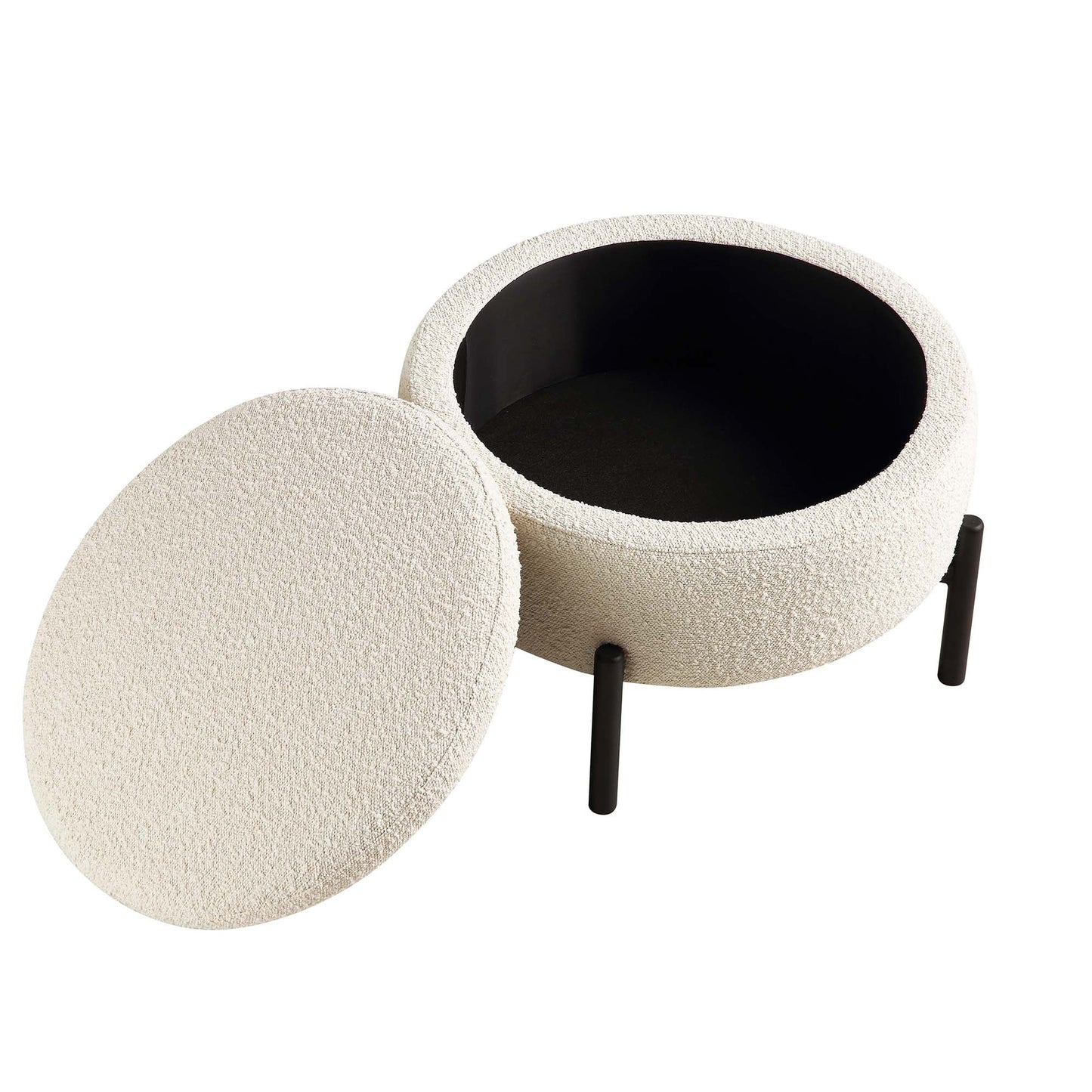 Pouf de rangement rond Amboise, boucle écru