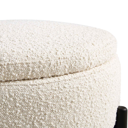 Pouf de rangement rond Amboise, boucle écru