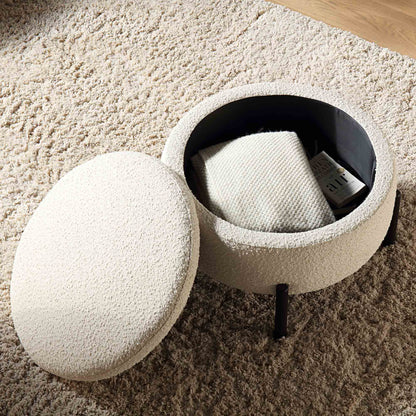 Pouf de rangement rond Amboise, boucle écru
