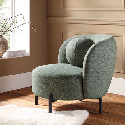 Fauteuil Amboise avec coussin boule, tissu texturé vert épicéa