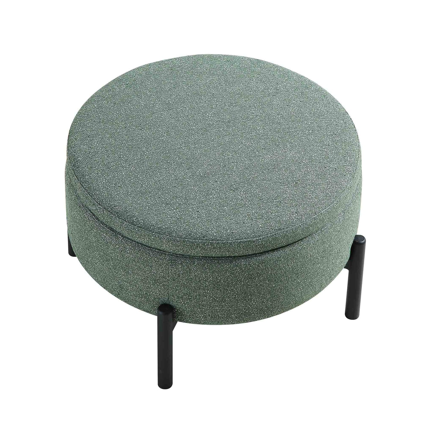 Pouf de rangement rond Amboise, tissu texturé vert épicéa