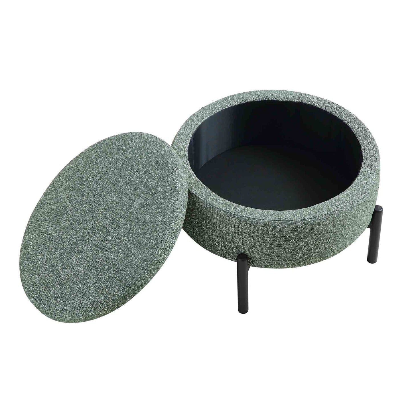 Pouf de rangement rond Amboise, tissu texturé vert épicéa