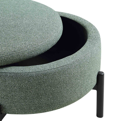 Pouf de rangement rond Amboise, tissu texturé vert épicéa
