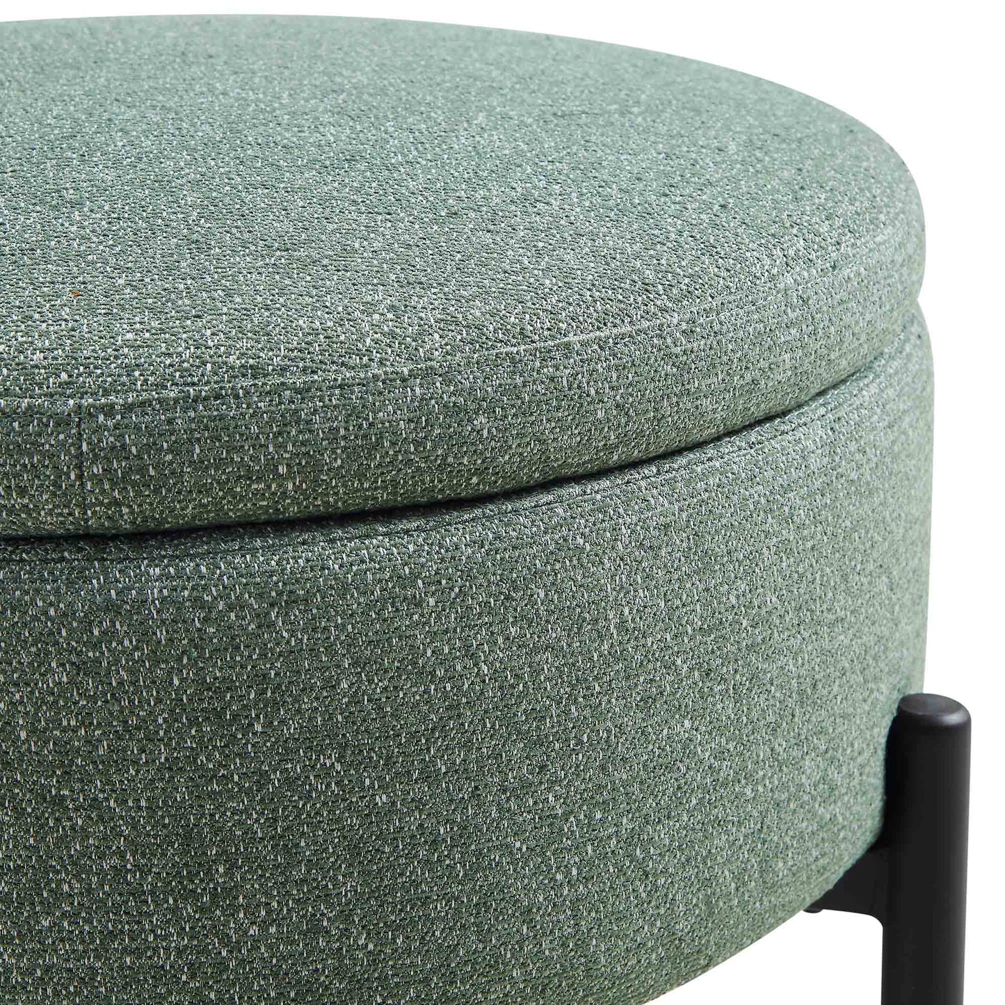 Pouf de rangement rond Amboise, tissu texturé vert épicéa