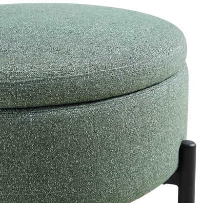 Pouf de rangement rond Amboise, tissu texturé vert épicéa