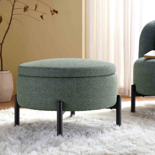 Pouf de rangement rond Amboise, tissu texturé vert épicéa