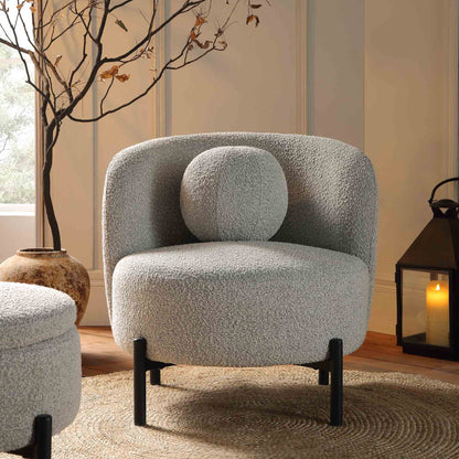 Fauteuil Amboise avec coussin boule, boucle gris brume