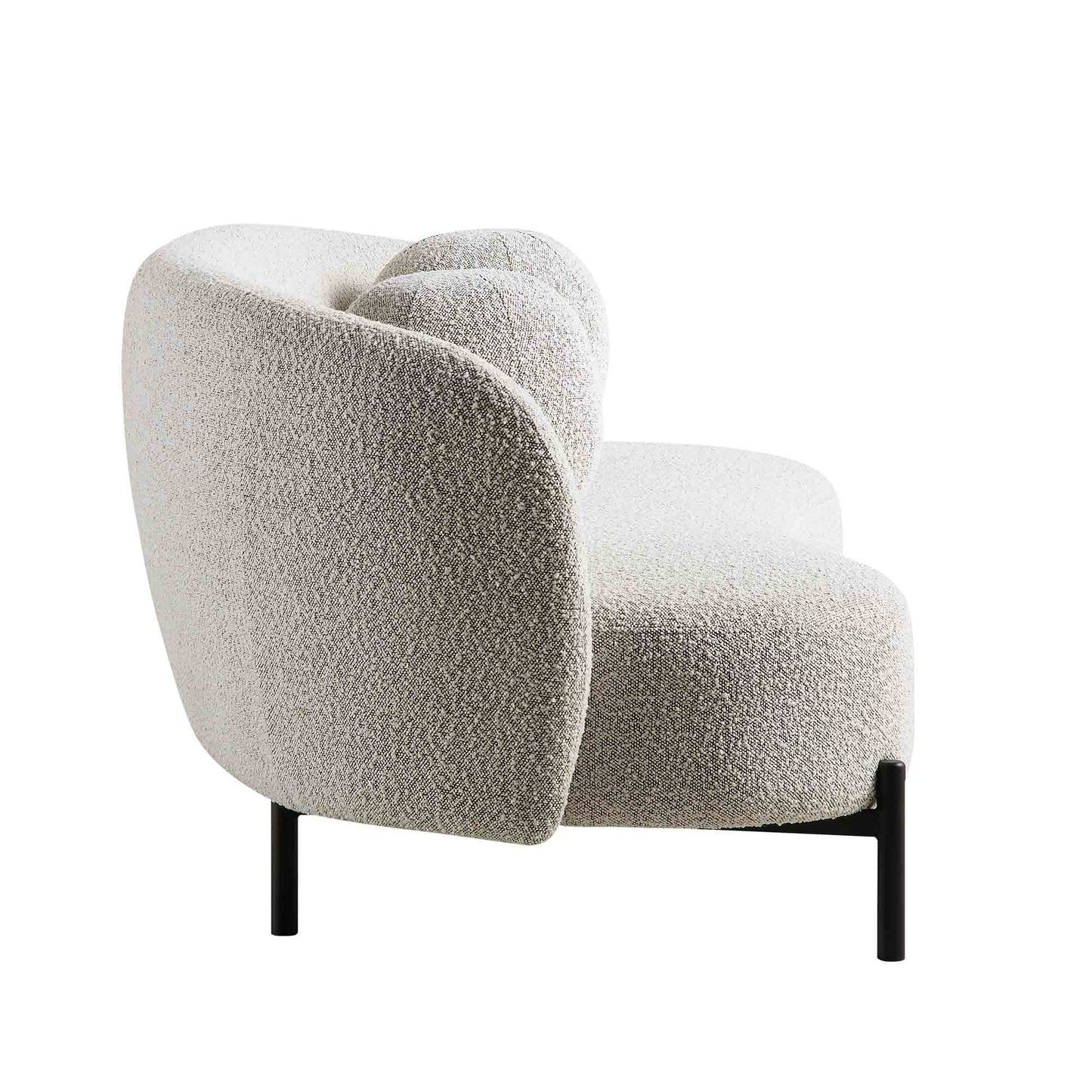 Canapé Amboise 3 places incurvé avec coussins boules, boucle gris brume