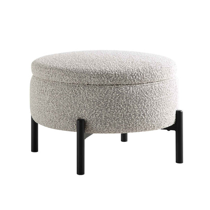 Pouf de rangement rond Amboise, boucle gris brume