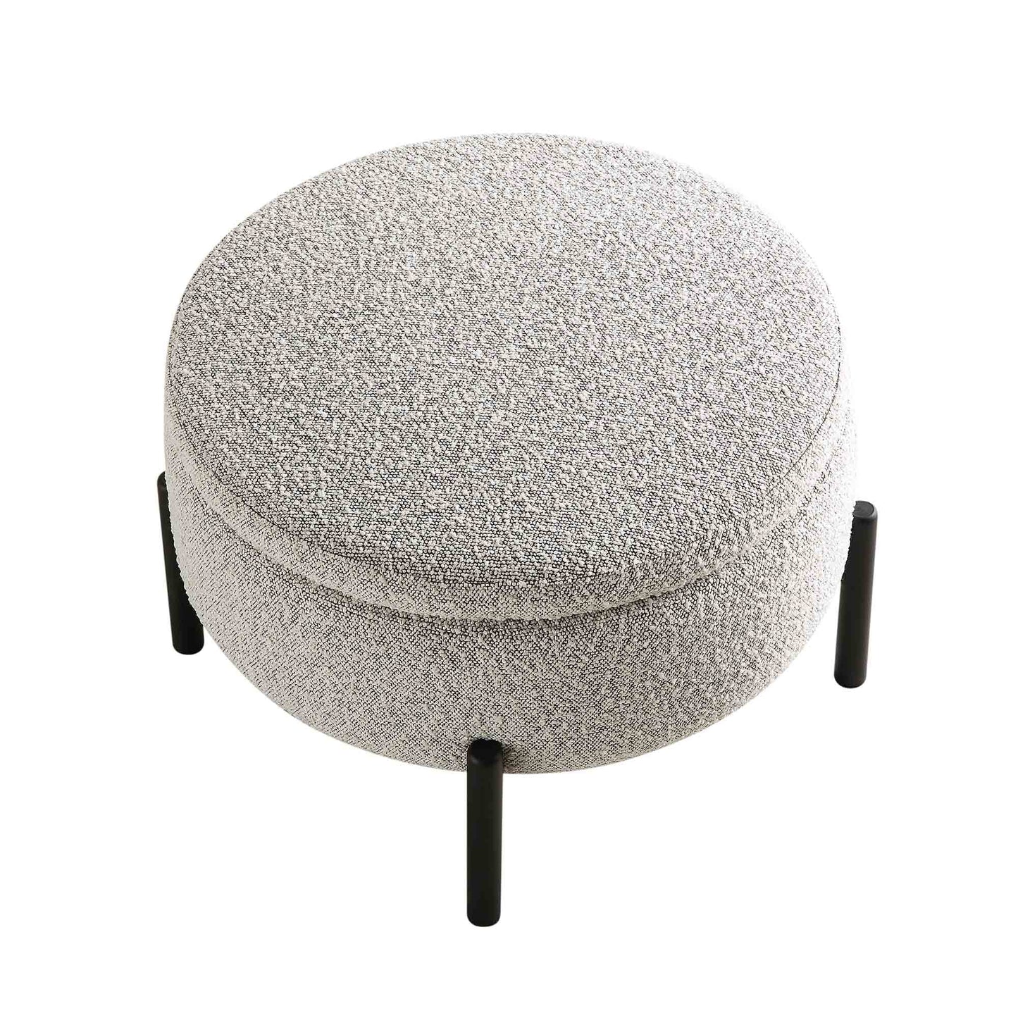 Pouf de rangement rond Amboise, boucle gris brume