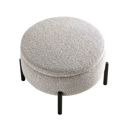 Pouf de rangement rond Amboise, boucle gris brume
