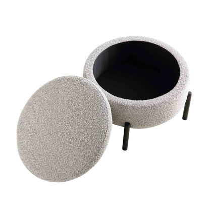 Pouf de rangement rond Amboise, boucle gris brume