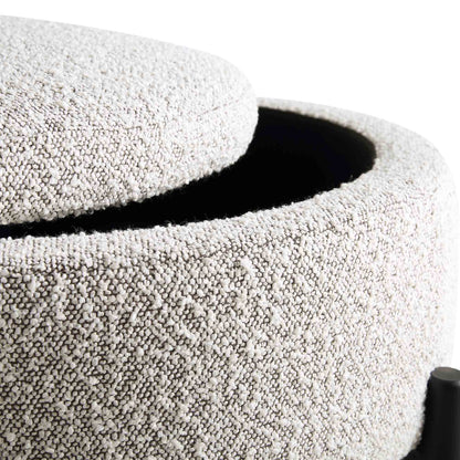 Pouf de rangement rond Amboise, boucle gris brume