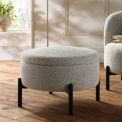 Pouf de rangement rond Amboise, boucle gris brume