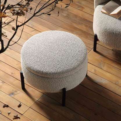 Pouf de rangement rond Amboise, boucle gris brume