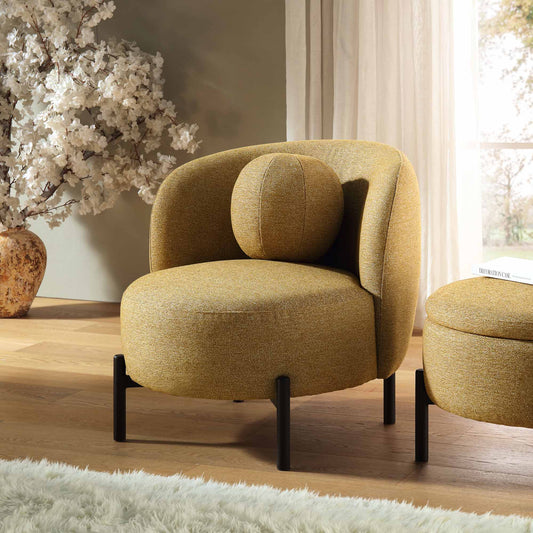 Fauteuil Amboise avec coussin boule, tissu texturé souci