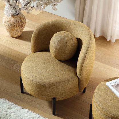 Fauteuil Amboise avec coussin boule, tissu texturé souci
