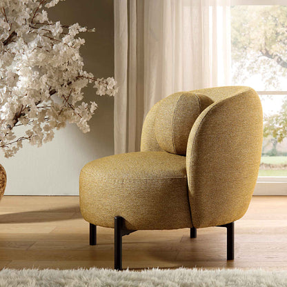 Fauteuil Amboise avec coussin boule, tissu texturé souci