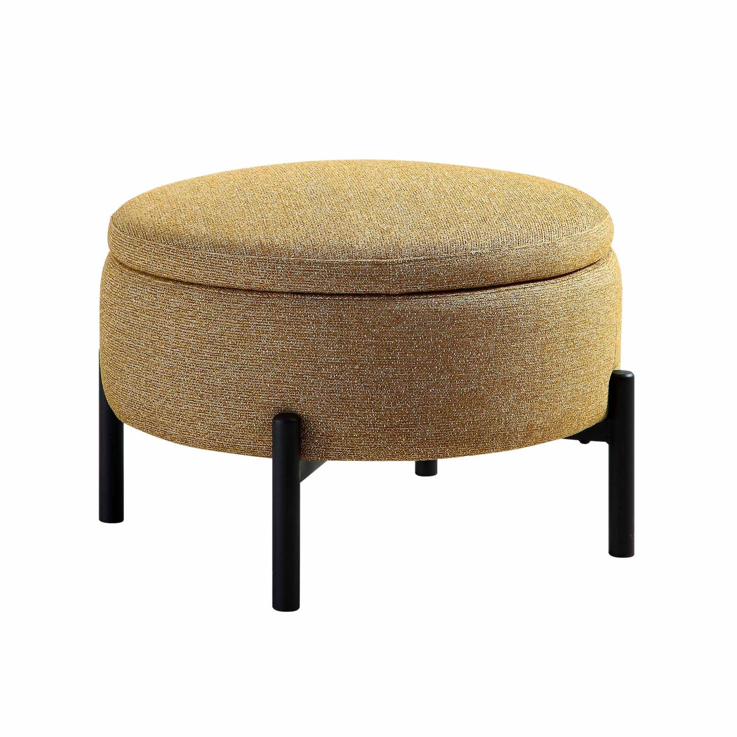 Pouf de rangement rond Amboise, tissu texturé souci