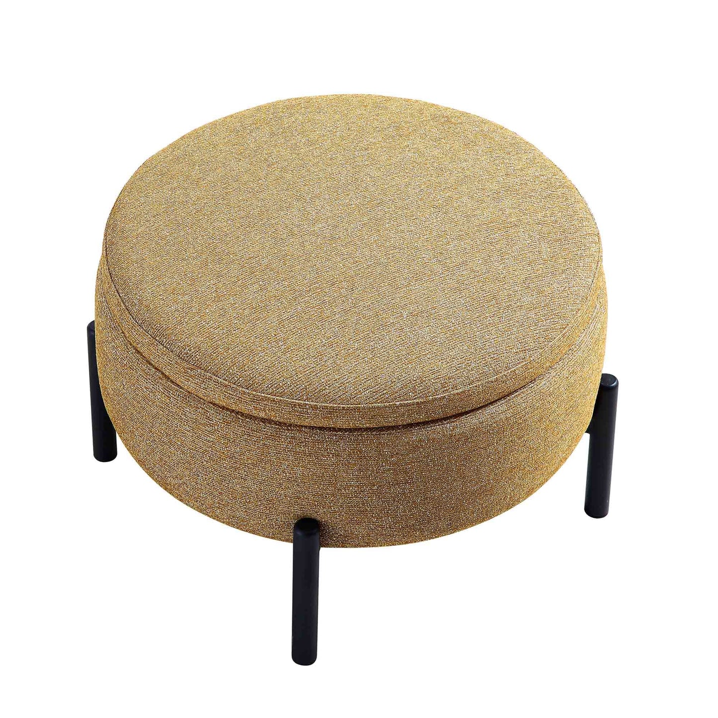 Pouf de rangement rond Amboise, tissu texturé souci