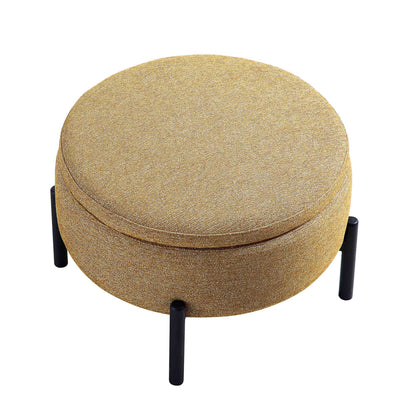 Pouf de rangement rond Amboise, tissu texturé souci