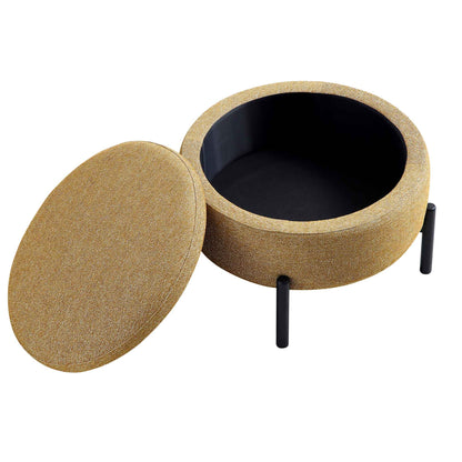 Pouf de rangement rond Amboise, tissu texturé souci