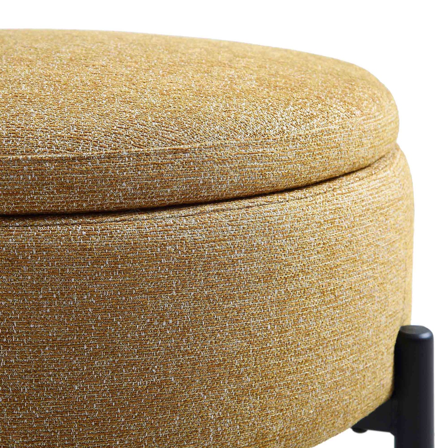Pouf de rangement rond Amboise, tissu texturé souci