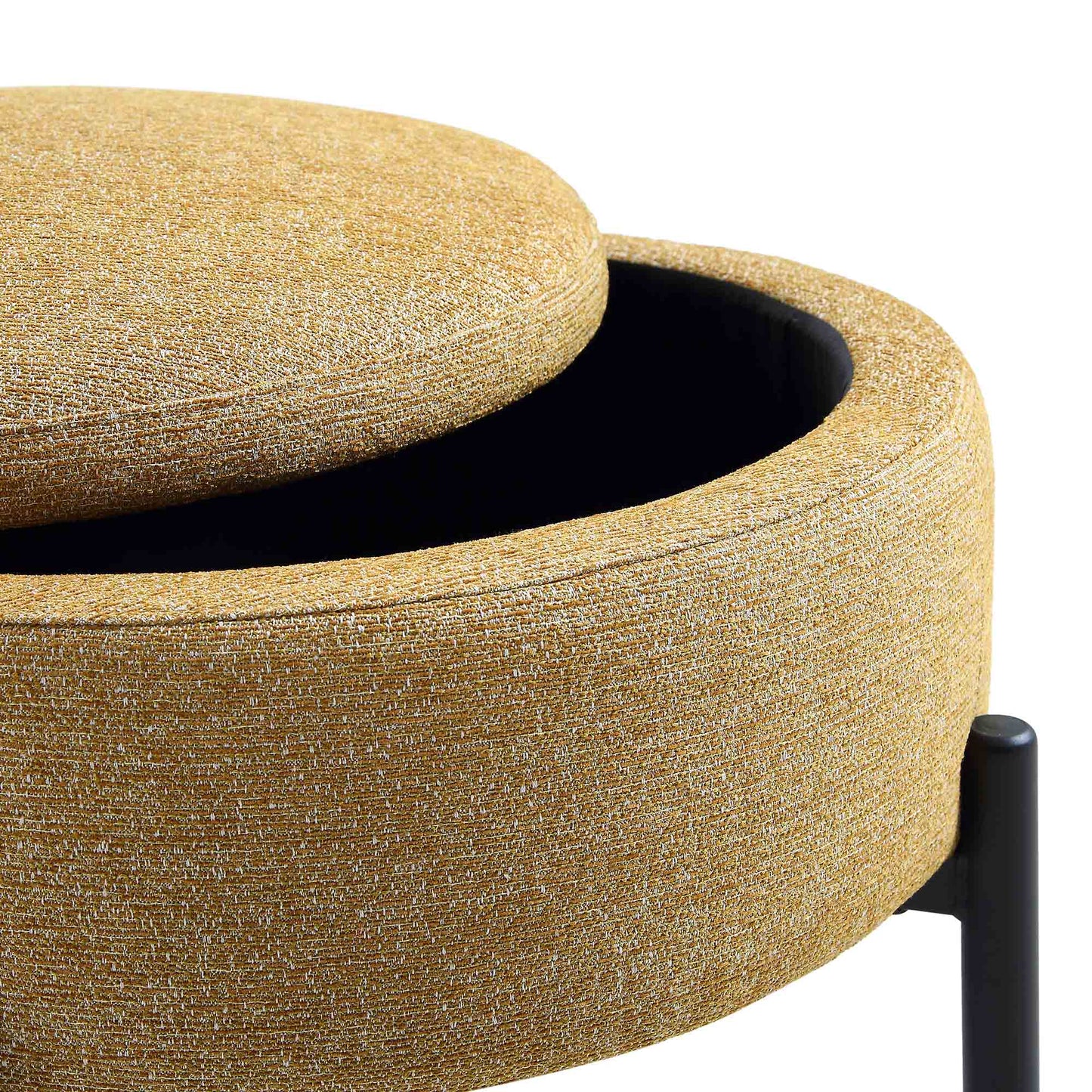 Pouf de rangement rond Amboise, tissu texturé souci