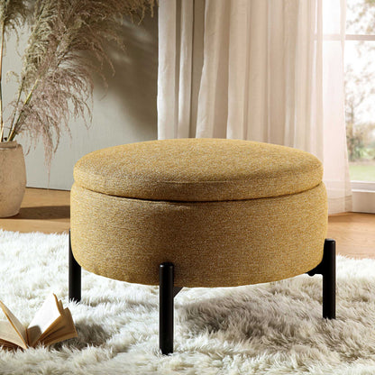 Pouf de rangement rond Amboise, tissu texturé souci