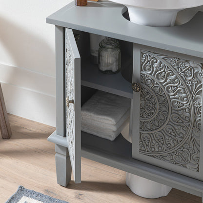 Meuble sous-lavabo de salle de bain sculpté Chantilly gris moyen