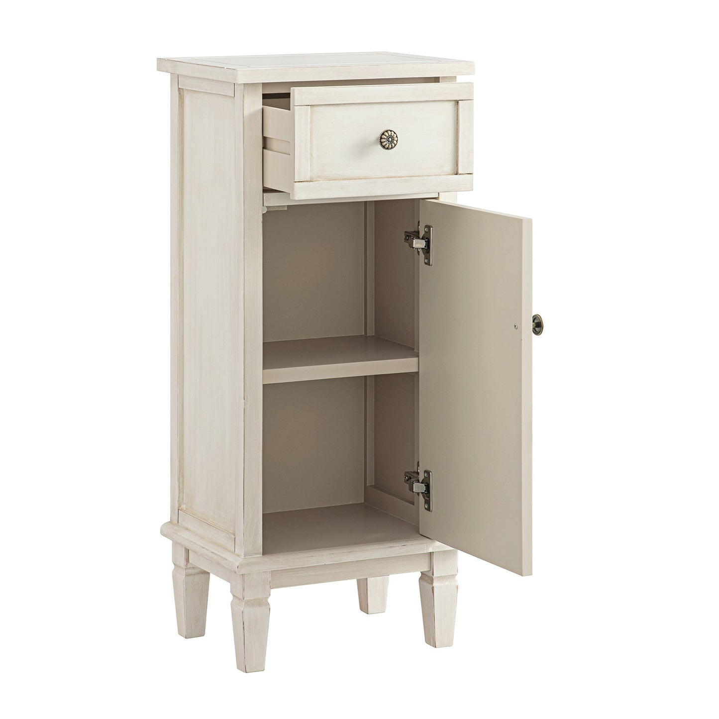 Armoire de salle de bain sculptée blanchie à la chaux de Chantilly