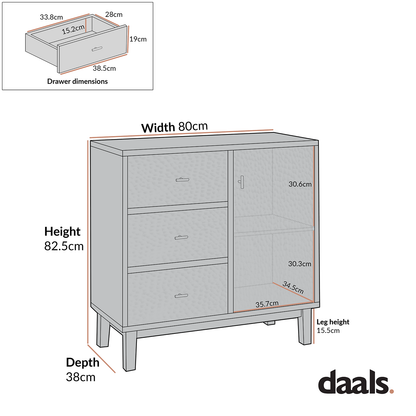 Buffet Bianca Chip sculpté à 1 porte et 3 tiroirs, bronze antique et noir