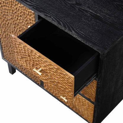 Buffet Bianca Chip sculpté à 1 porte et 3 tiroirs, bronze antique et noir