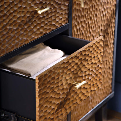 Buffet Bianca Chip sculpté à 1 porte et 3 tiroirs, bronze antique et noir