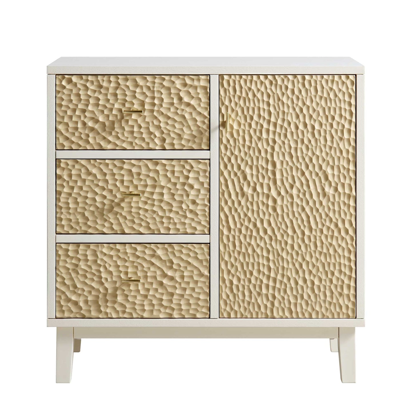 Buffet Bianca Chip sculpté 1 porte 3 tiroirs, beige sable et ivoire