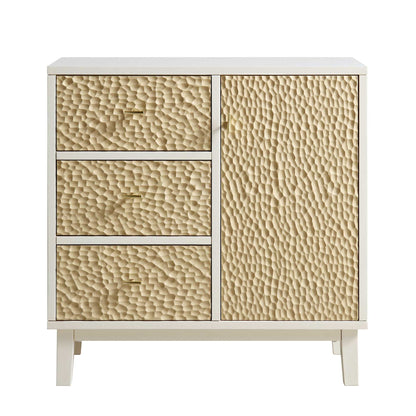 Buffet Bianca Chip sculpté 1 porte 3 tiroirs, beige sable et ivoire