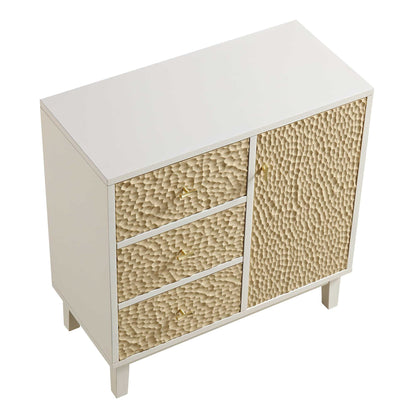 Buffet Bianca Chip sculpté 1 porte 3 tiroirs, beige sable et ivoire