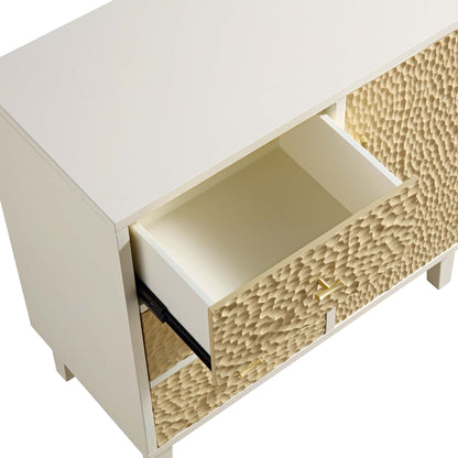 Buffet Bianca Chip sculpté 1 porte 3 tiroirs, beige sable et ivoire