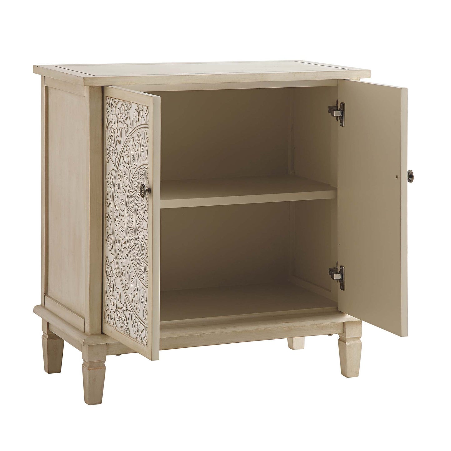 Petit buffet sculpté blanchi à la chaux de Chantilly