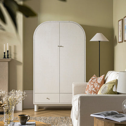 Grand meuble de rangement Maude, frêne blanc lavé avec raphia